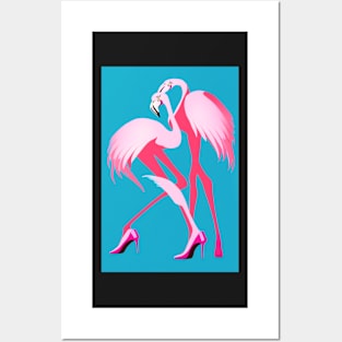 Two Flamingos in Pink Heels Posters and Art